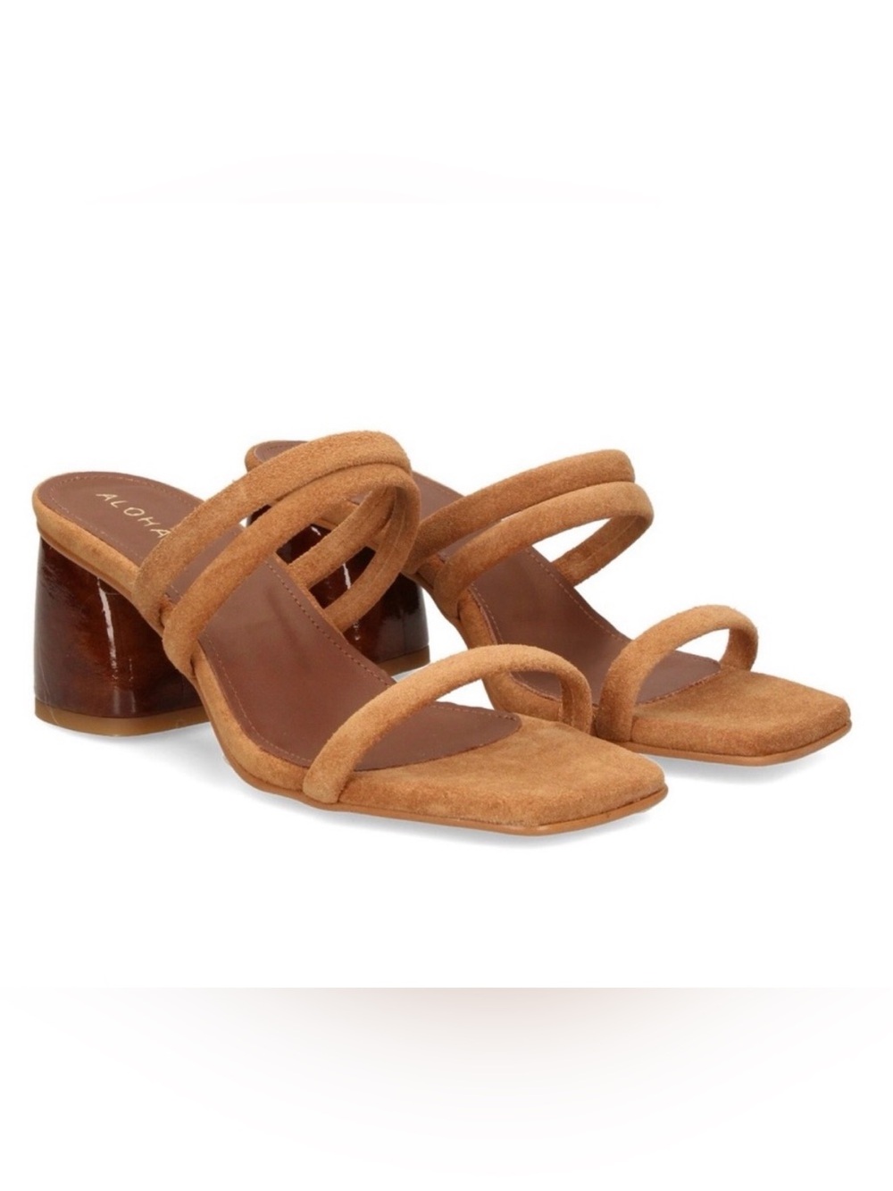 ALOHAS Tan Suede Triple-Strap Block Heel Sandal